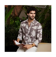 Campus Sutra Men's Ash Brown Abstract Heathered Shirt
