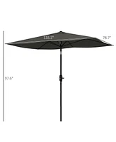 Flynama Outsunny 6.5' x 10' Rectangular Market Umbrella, Patio Outdoor Table Umbrella with Crank and Push Button Tilt, Dark Gray