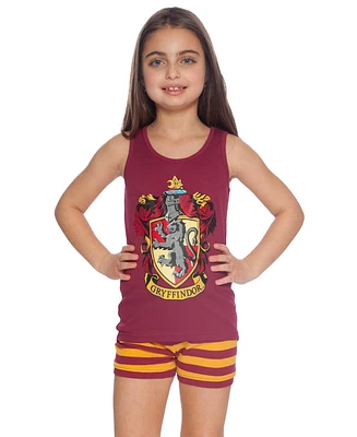 Harry Potter Big Girls Hogwarts All Houses Crest 2 Piece Tank Top and Short Kids' Pajama Set