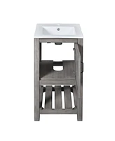 Casainc 16" Bathroom Vanity for Small Spaces, Ceramic Sink, 1 Door & Open Shelf
