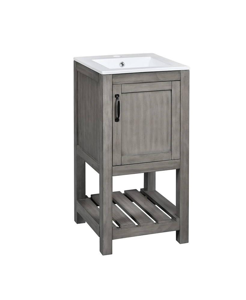 Casainc 16" Bathroom Vanity for Small Spaces, Ceramic Sink, 1 Door & Open Shelf