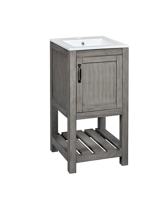 Casainc 16" Bathroom Vanity for Small Spaces, Ceramic Sink, 1 Door & Open Shelf
