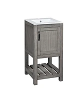 Casainc 16" Bathroom Vanity for Small Spaces, Ceramic Sink, 1 Door & Open Shelf