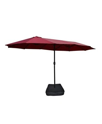 Flynama 15x9ft Large Double Sided Rectangular Outdoor Twin Patio Market Umbrella With Light Base Red