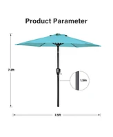Flynama One 7.5ft Patio Outdoor Table Market Yard Umbrella with Push Button Tilt/Crank, 6 Sturdy Ribs for Garden, Deck, Backyard, Pool, Turquoise