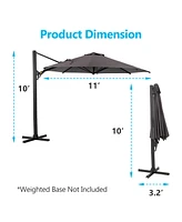 11 Ft Cantilever Patio Umbrella, Round Outdoor Offset Umbrella with 360° Rotation & Tilt Adjustment without Base