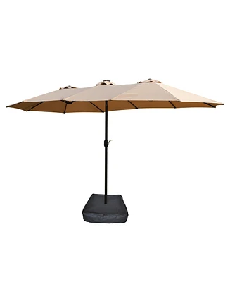 Flynama15x9ft Large Double-Sided Rectangular Outdoor Twin Patio Market Umbrella with light and base- taupe