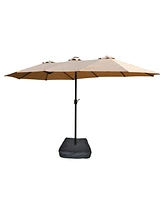 Flynama15x9ft Large Double-Sided Rectangular Outdoor Twin Patio Market Umbrella with light and base- taupe