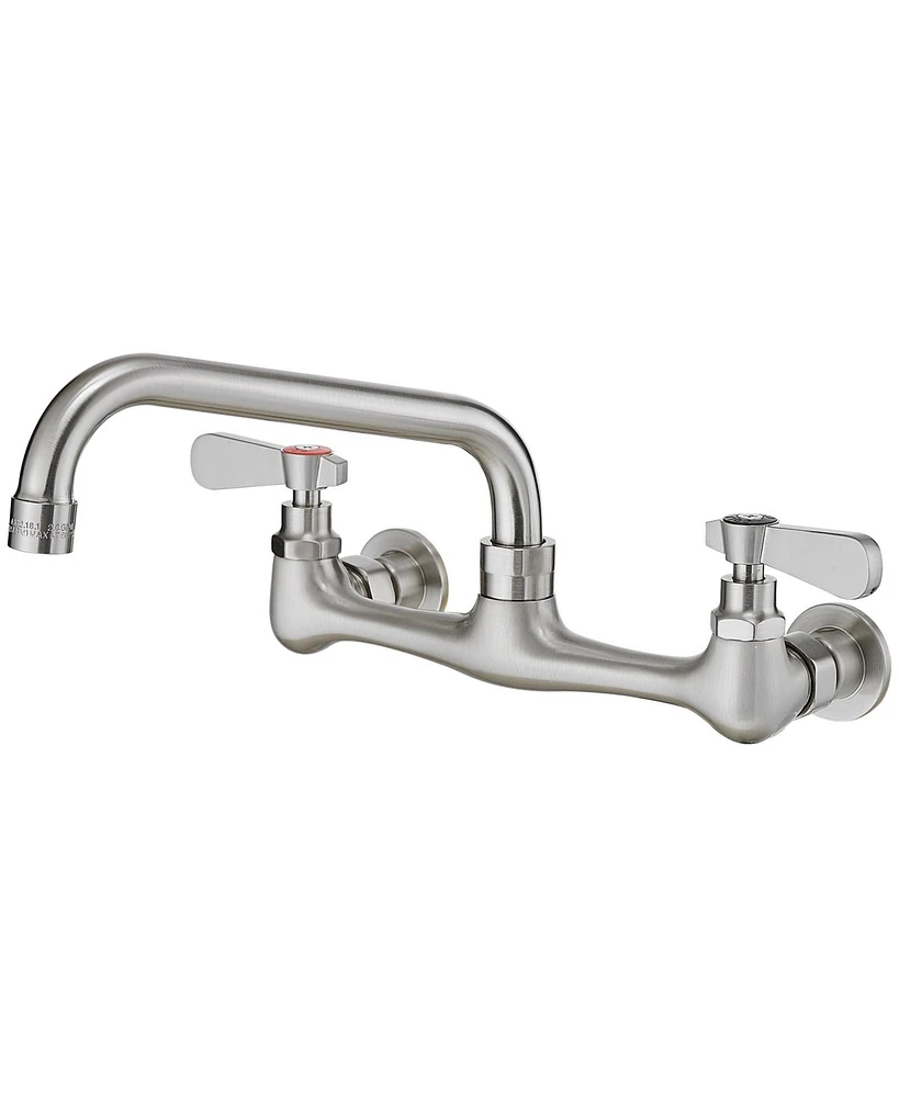 2-Handle Wall Mount Kitchen Faucet With 8 Inch Swivel Spout 8" Center Polished Chrome