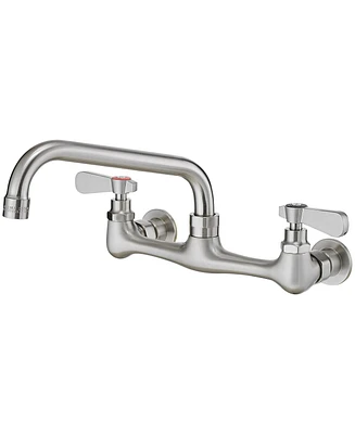 2-Handle Wall Mount Kitchen Faucet With 8 Inch Swivel Spout 8" Center Polished Chrome