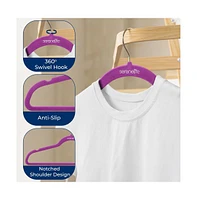 SereneLife 10 Pcs. Velvet Hangers - Non-Slip, Sturdy, and Heavy Duty Coat Set with 360° Swivel Hook for Clothes (Purple)
