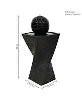 Outdoor Black Ball Solar Powered Water Fountain with Backup Battery and Led Light - 32" - Black