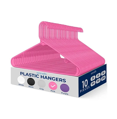 SereneLife 10 Pcs. Plastic Hangers - Non-Slip, Sturdy, and Heavy Duty Coat Set with 360° Swivel Hook for Clothes (Pink