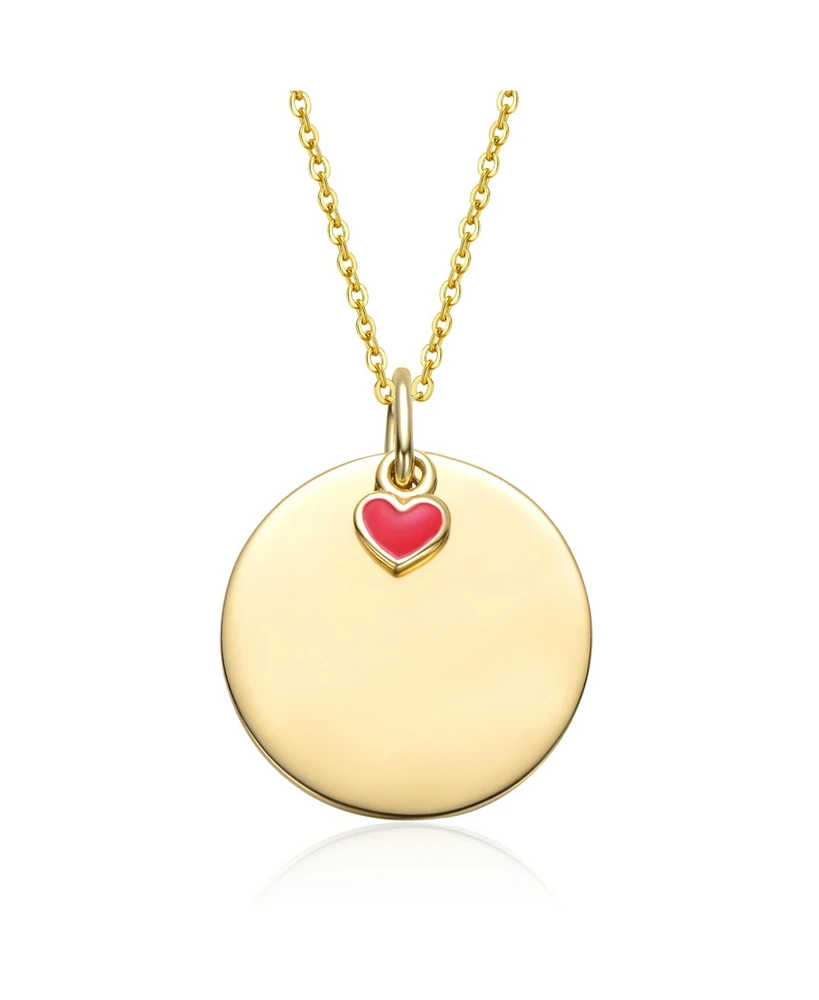 14K Gold Plated with Disc & Red Heart Pendant Necklace