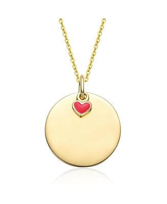14K Gold Plated with Disc & Red Heart Pendant Necklace