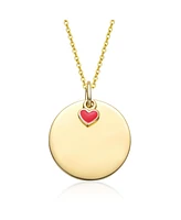 14K Gold Plated with Disc & Red Heart Pendant Necklace