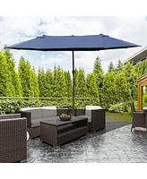 Outsunny Patio Umbrella 15' Steel Rectangular Outdoor Double Sided Market with base, Sun Protection & Easy Crank for Deck Pool Patio