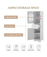 Casainc 63.8"H Tall Bathroom Cabinet with Drawer, Doors, Adjustable Shelf, Mdf & Acrylic