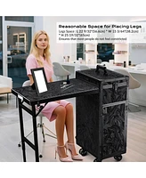 Byootique Rolling Nail Table & Makeup Case Kit Cosmetic Organizer Aluminum Black