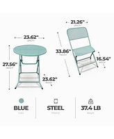 Four Seasons Courtyard Padova Foldable 3 Piece Steel Bistro Dining Set, Blue