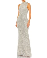 Mac Duggal Women's Embellished Wrap Over Bishop Sleeve Gown