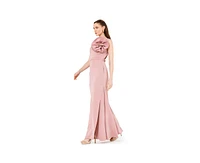 Amri Floral Applique Crepe Column Gown