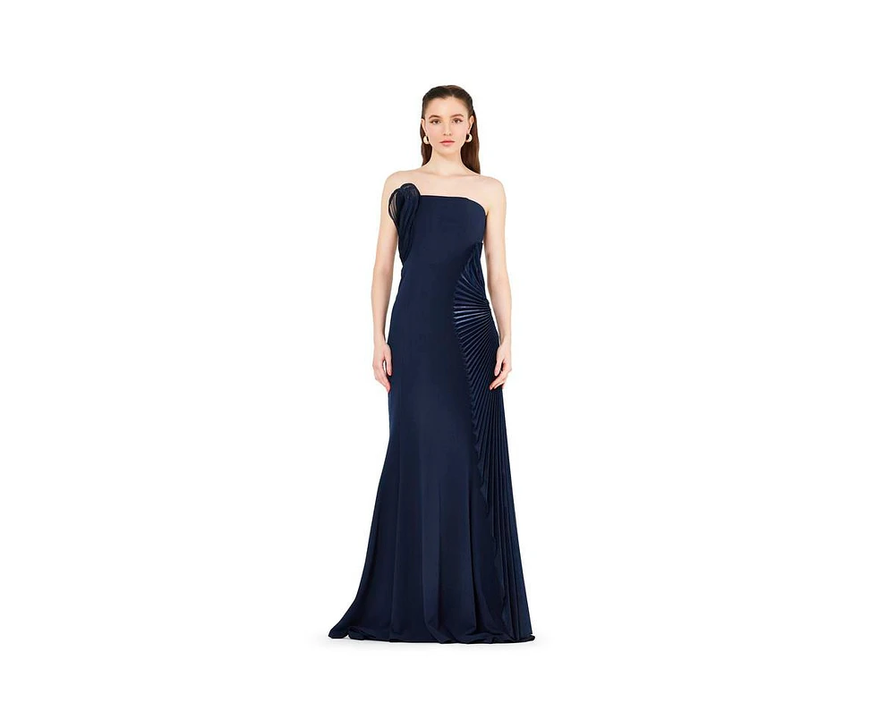 Amri 3D Pleated Drape Strapless Gown