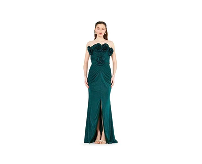 Amri Women's Shimmer Jersey Ruched Strapless Gown