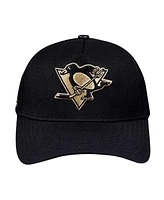 Pro Standard Men's Black Pittsburgh Penguins Metallic Logo Pinch Front Adjustable Hat