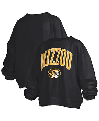 Pressbox Women's Black Missouri Tigers Janise Arch Over Logo Waist Length Oversized Pullover Sweatshirt