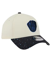 New Era Men's Cream Milwaukee Brewers Speckle A-Frame 9FORTY Adjustable Hat