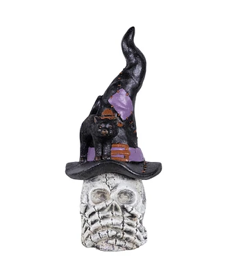 Northlight 22.75" Skull in Witch Hat with Cat Halloween Decoration