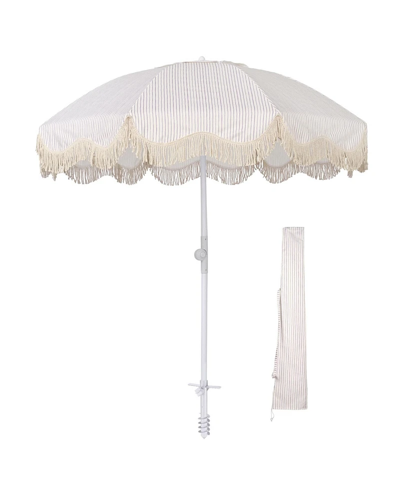 LAGarden Ocean 6 Ft Beach Umbrella with 8 Ribs Sand Anchor Push Button Tilt with Heavier Tassle Carry Bag Outdoor Beach Pool Party Stripe