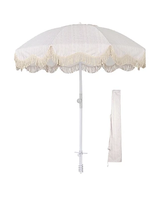 LAGarden Ocean 6 Ft Beach Umbrella with 8 Ribs Sand Anchor Push Button Tilt with Heavier Tassle Carry Bag Outdoor Beach Pool Party Stripe