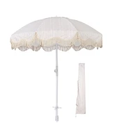 LAGarden Ocean 6 Ft Beach Umbrella with 8 Ribs Sand Anchor Push Button Tilt with Heavier Tassle Carry Bag Outdoor Beach Pool Party Stripe
