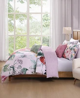 Bebejan Cool Pink Roses Bedding 100% Cotton 5 Piece King Size Reversible Comforter Set