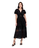 Siena Women's Cotton Embroidered Eyelet Lace Maxi Dress