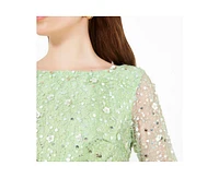 Amri Beaded Bodice Column Gown with Cascading Train