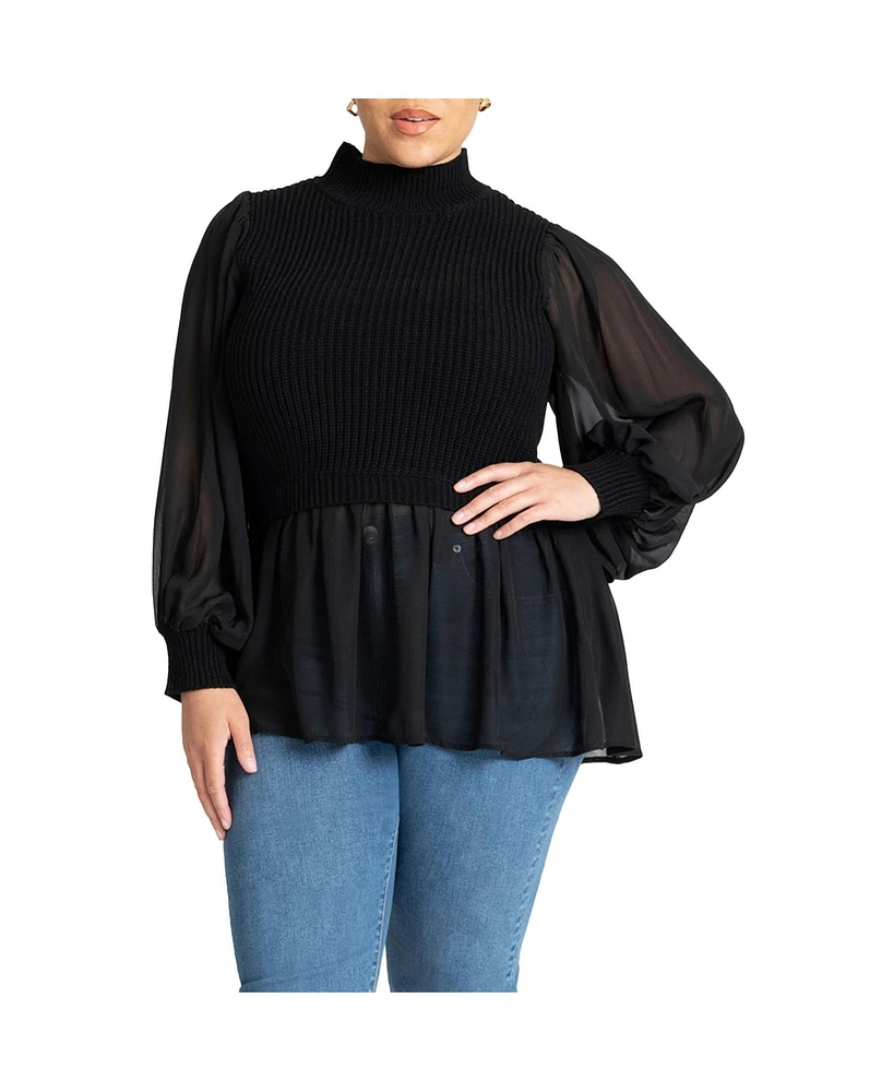 Eloquii Women's Twofer Sweater With Chiffon