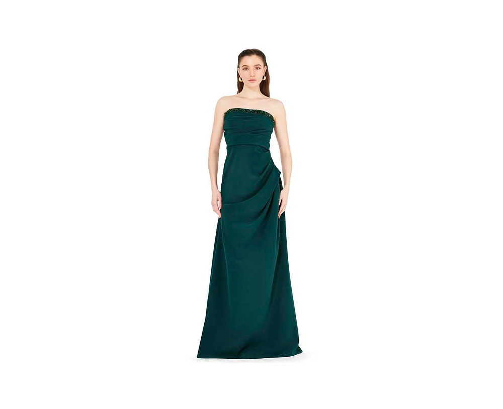 Amri Women's Hand Embellished Strapless Pleated Gown