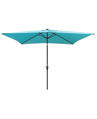 Flynama 10 x 6.5t Rectangular Patio Solar Led Lighted Outdoor Umbrellas with Crank and Push Button Tilt for Garden Backyard Pool Swimming Pool