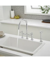 Greenspring Double Handle 4-Holes Deck Mount Bridge Kitchen Faucet with Side Sprayer Sink Faucet 360 Swivel Spout in Polished Chrome