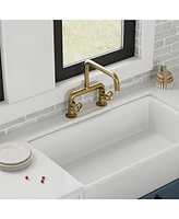 Greenspring 2-Handle 2 Holes Deck Mount Modern Kitchen Faucet With 360 ° Swivel Spout Matte Black