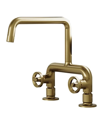 Greenspring 2-Handle 2 Holes Deck Mount Modern Kitchen Faucet With 360 ° Swivel Spout Matte Black