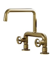 Greenspring 2-Handle 2 Holes Deck Mount Modern Kitchen Faucet With 360 ° Swivel Spout Matte Black