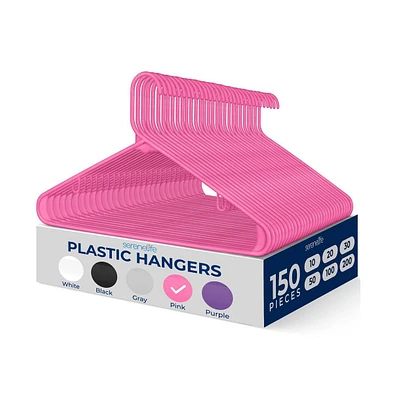 SereneLife 150 Pack Plastic Hangers – Non-Slip, Space-Saving, Durable & Strong for Shirts, Sweaters, Hoodies, Kids Clothes & Dresses, Ultra-Thin