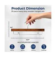 SereneLife 30 Pcs. Premium Wooden Pants Hangers - Heavy Duty Hanger Set with Chrome 360° Swivel Hook (Retro)