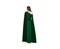 Amri Women's Asymmetric Hand Embellished Cape Sleeve Gown