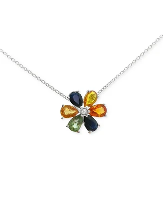 Multi-Sapphire Flower 18" Pendant Necklace (3 ct. t.w.) in Sterling Silver