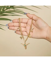 Jessica Simpson Western Charm Necklace in Gold-Tone with Turquoise Accent